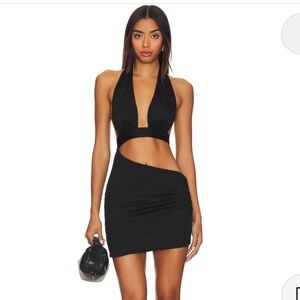 Dominique halter black mini-dress